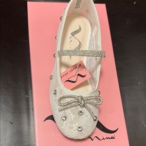 Nina White Lace Flats with Rhinestone Accents